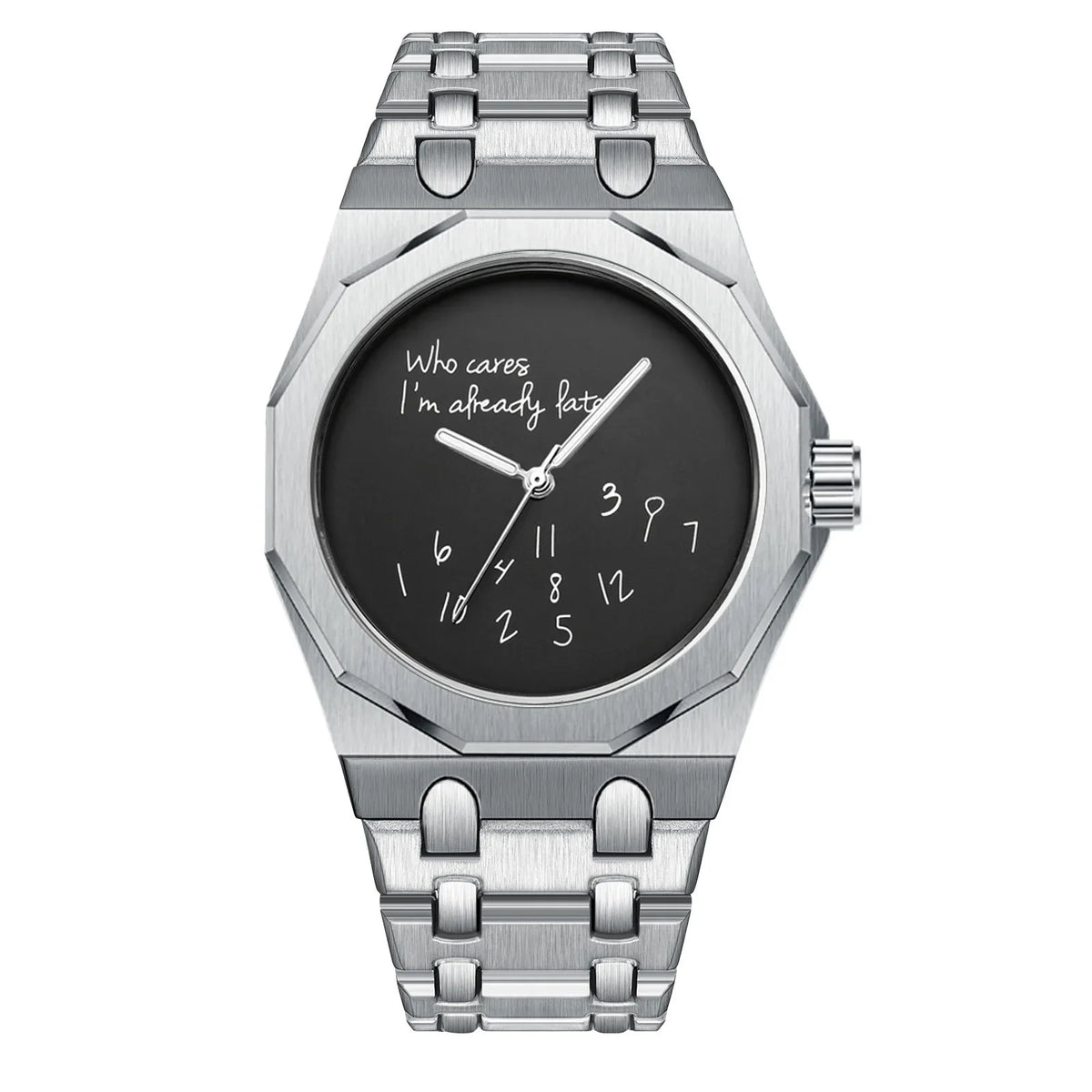 Velour Silver Black watch with brushed silver bracelet and black dial